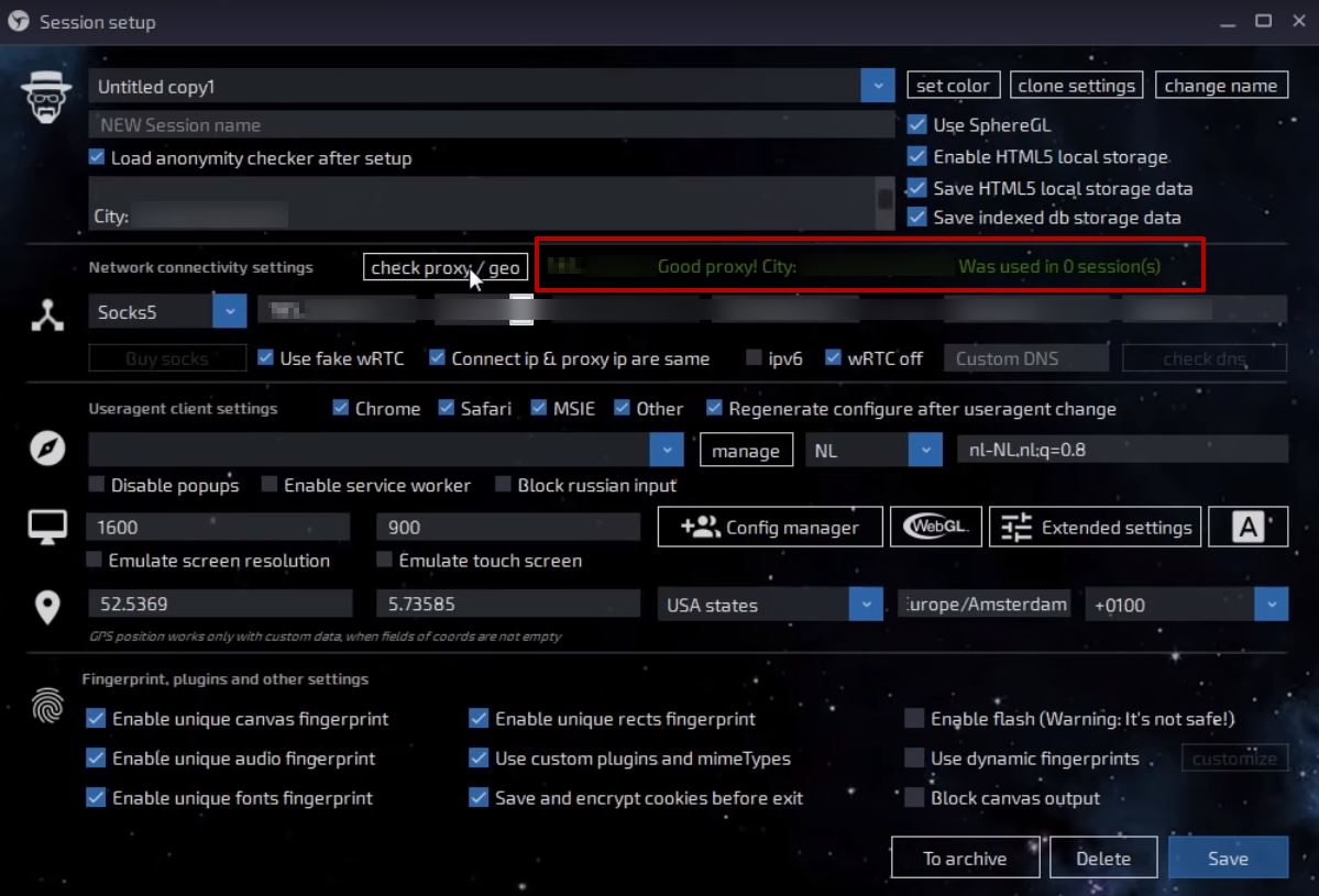 Linken Sphere check proxy