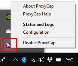 ProxyCap program menu