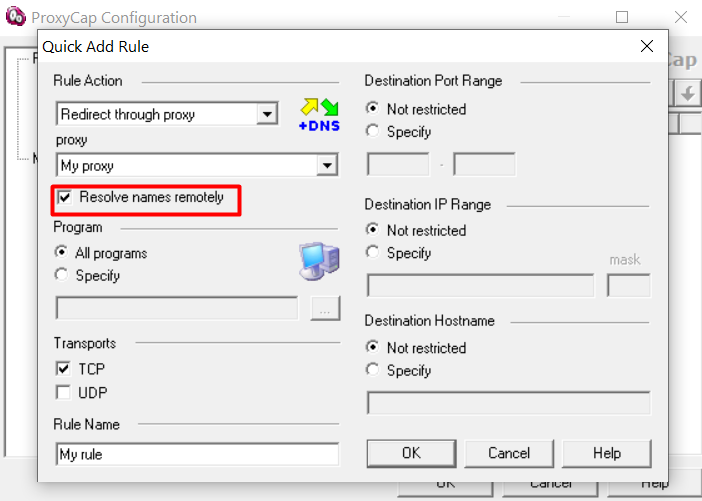 ProxyCap resolve names remotely