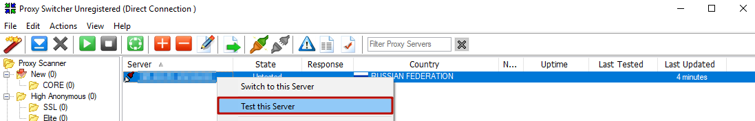 Proxy Switcher starts testing process