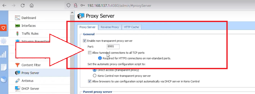 Kerio Control proxy details