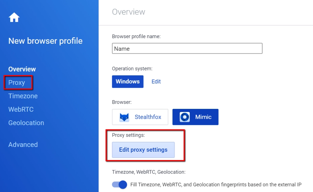 Multilogin proxy settings