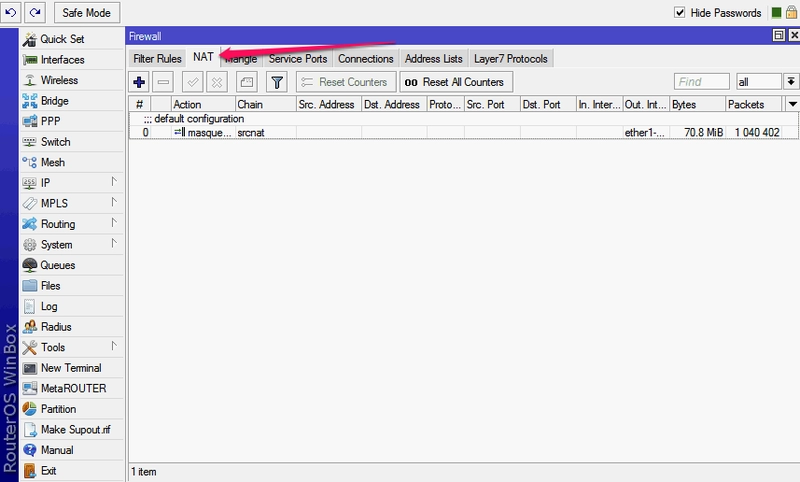 Mikrotik port forwarding rule creation