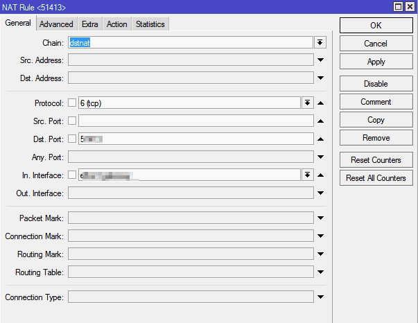 Mikrotik port forwarding tab general