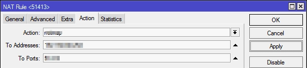 Mikrotik port forwarding action tab