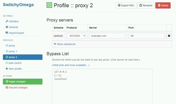 Proxy SwitchyOmega setup