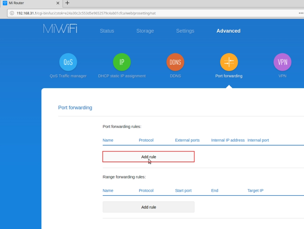 port forwarding in the Asus router add a rule