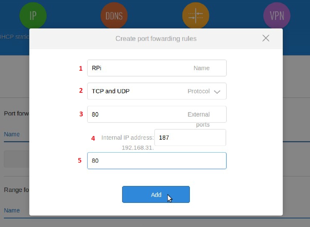 port forwarding to Asus port number and address