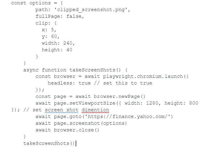 Playwright limit the screenshot to part of the screen