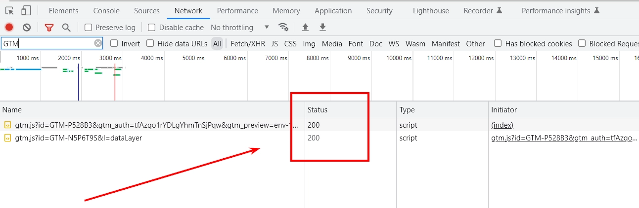 Check Google Tag Manager in Network tab in Chrome