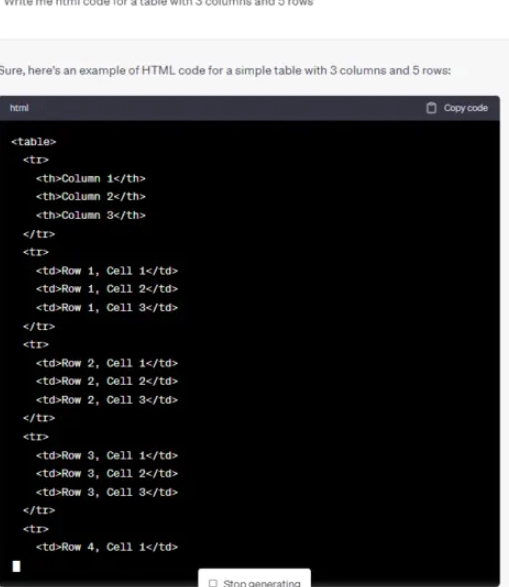 HTML code via ChatGPT