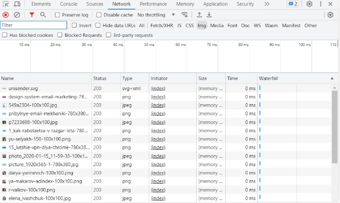 DevTools check site loading speed