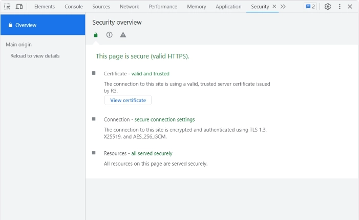 DevTools checking certificates