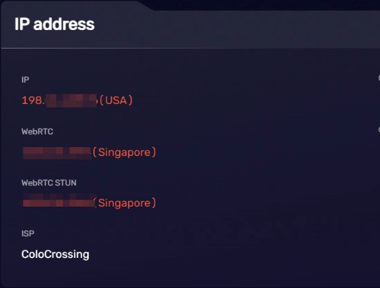 BrowserScan IP address check results