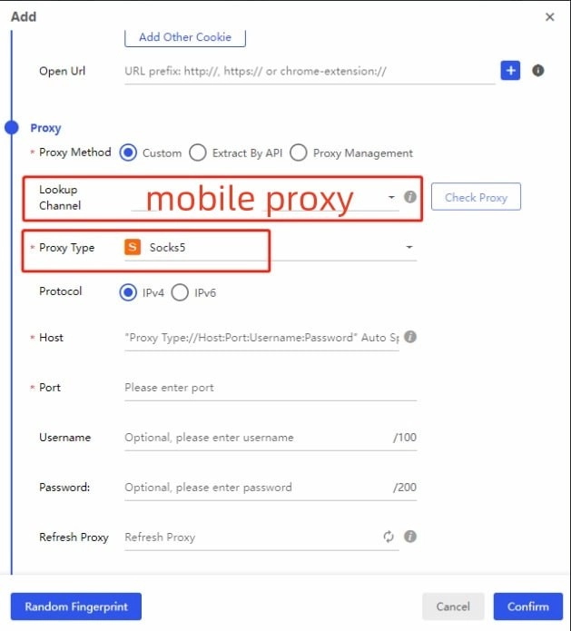 Filling in account information in BitBrowser