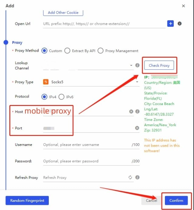 Selecting proxy type in BitBrowser