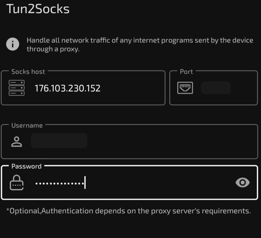 Tun2Socks set proxy parameters