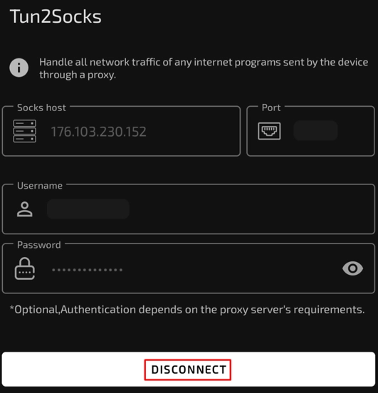 Tun2Socks manages proxy work