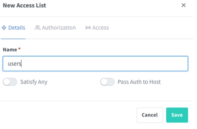Nginx Proxy Manager: setting authorization parameters