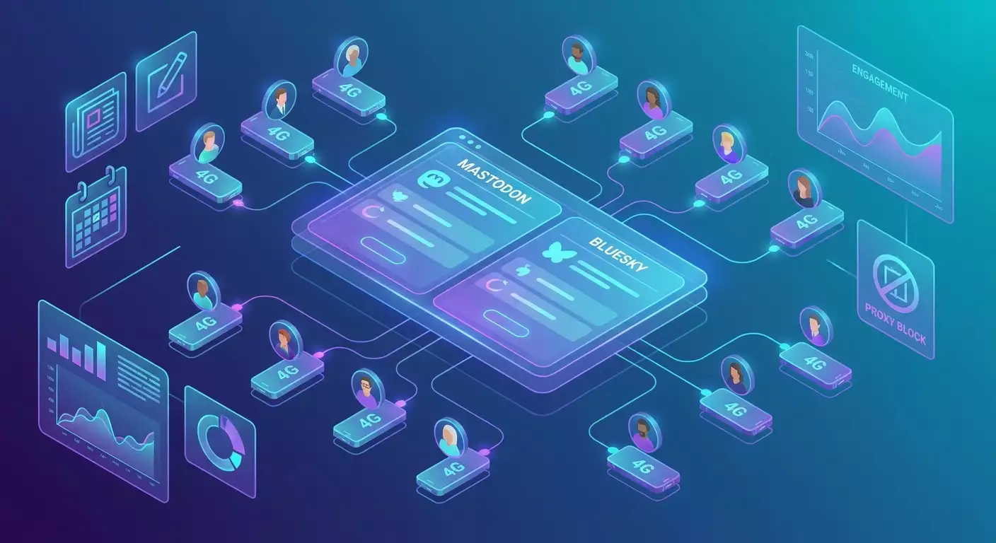 Mastodon и Bluesky с мобильными прокси: практики мультиаккаунтинга и роста